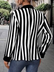 Color-Block Striped Long Sleeve Casual Blazer Jacket - Multicolor - View 2