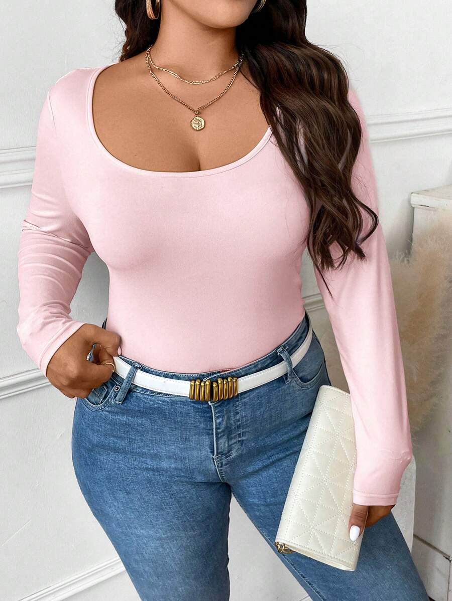 Calvaya Áo thun cổ tròn dài tay cỡ lớn mặc ngoài trời & mặc ở nhà - Hồng - Xem 1