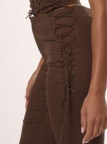 MUSERA Side Laced Up Capri Pants Summer 90's Summer Holiday Club Ibiza Rave Festival Party Valentines Day Pants - Brown - View 5