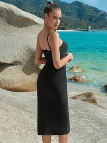 ADYCE Vestido de fiesta ceñido tipo vendaje con corte alto, tirantes finos y drapeado