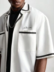 Manfinity VCAY Men's Loose Fit Short Sleeve Woven Shirt - White - View 2