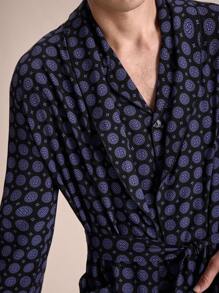 EverLounge Men's All-Over Print Long Sleeve Loose Casual Robe With Double Pockets, Loungewear - Multicolor - View 4