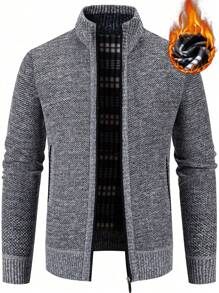 Manfinity Mode Blogger-Style Colorblock Ribbed Knit Sweater Jacket With Faux Fur Collar, Casual & Versatile, Autumn/Winter Fur, For Fall