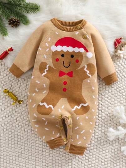 SHEIN Playful Pals Baby Boy Cute Cartoon Christmas Romper