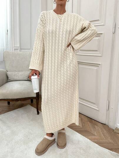 EURMUSE Women Cable Knitting Maxi Sweater Dress