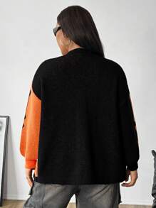 Flirla 大码女式休闲落肩长袖万圣节派对骷髅印花开衫，秋冬款