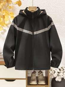 Tween Boy Autumn High Collar Reflective Strap Jacket - Black - View 6