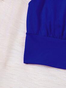 SHEIN Bộ 2 bộ quần short có thắt lưng và áo thường ngày có dây buộc màu trơn dành cho bé gái (lớn) - Màu xanh lam - Xem 4