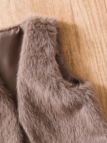 SHEIN Fluffy Sleeveless Jacket For Young Girls Elegant - Grey - View 3