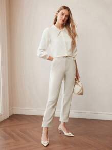 MOTF PREMIUM 纯色拉链门襟斜口袋西装裤 - 米色 - 查看 5