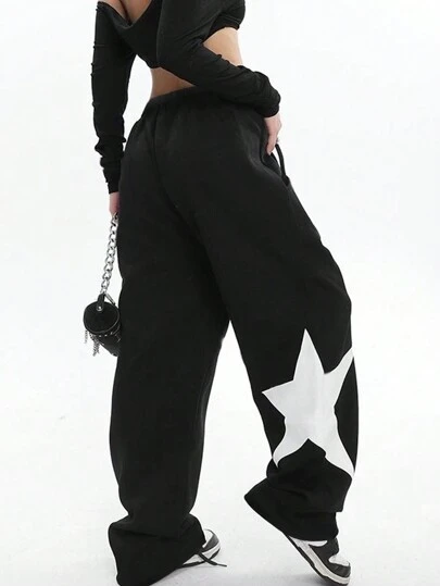 INAWLY 女士星星圖案休閒寬鬆運動長褲