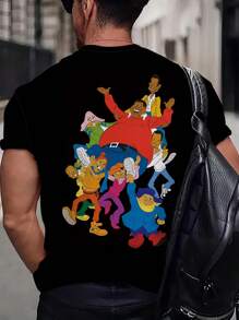 Men's Fun Family Printed T-Shirt, Casual Short-Sleeved Crew Neck T-Shirt, Men's Outdoor - Black - View 2