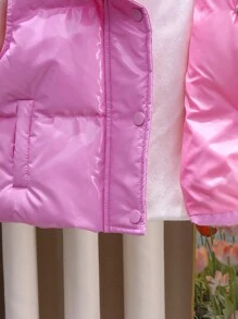 Girls' Reversible Quilted Vest With Zipper, Winter - Pink - View 5