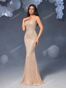 Faeriesty Faeriesty Elegant Spaghetti Strap Mermaid Evening Dress With Back Tie Detail - Perfect For Galas, Weddings, Red Carpet Events, Upscale Parties & Nightclubs