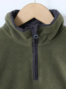 SHEIN 2pcs Boys' Stand Collar Long Sleeve Solid Top And Long Pants Set - Army Green - View 3