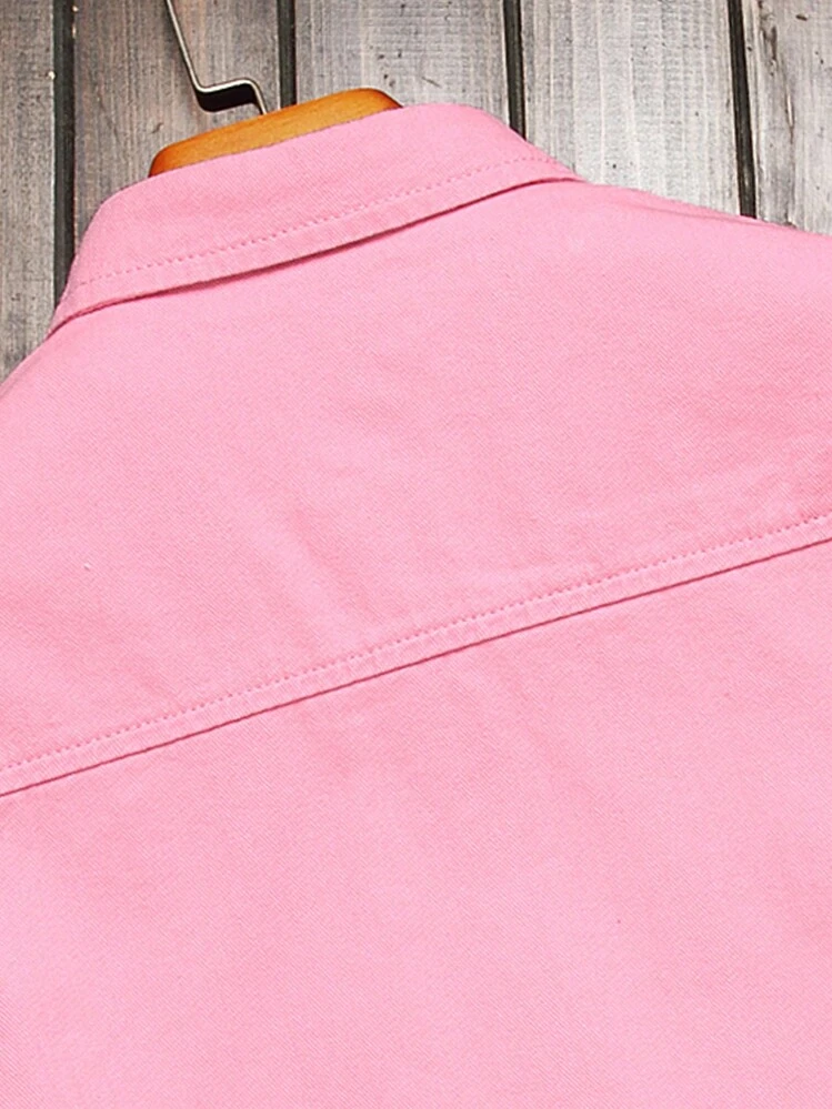 Manfinity Homme Men's Button Up Ripped Distressed Design Short Sleeve Casual Street Style Denim Shirt - Pink - View 7