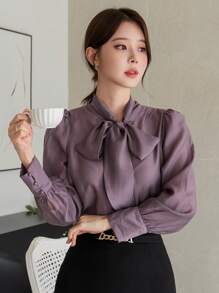 DAZY Women Plain Chiffon Ruffle Collar Long Sleeve Blouse,Fall Clothes - Coffee Brown - View 4