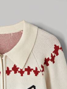 SHEIN MOD 撞色杏色针织开衫，配兔子装饰翻领，秋季毛衣，冬季服装，可爱毛衣，返校服装，服装，长毛衣 - 杏色 - 查看 6