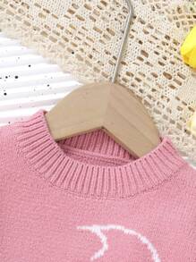 Girls' Cute Cartoon Eye Pattern Pink Pullover Sweater - Pink - View 3