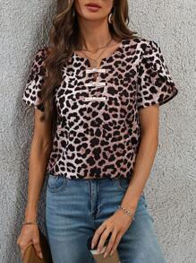 EMERY ROSE Women Leopard Print Loose Blouse - White - View 6