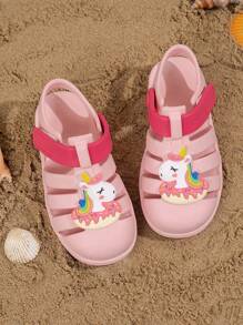 柔软、舒适、轻便的儿童男孩女孩可调节绑带室内户外沙滩凉鞋水上鞋 - 粉色 - 查看 5