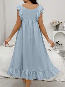 女士方领分层荷叶边下摆无袖宽松睡袍