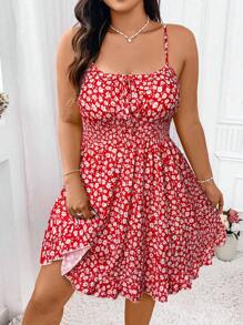 SHEIN Clasi 大码女式碎花休闲无袖连衣裙，适合新年度假海滩穿着