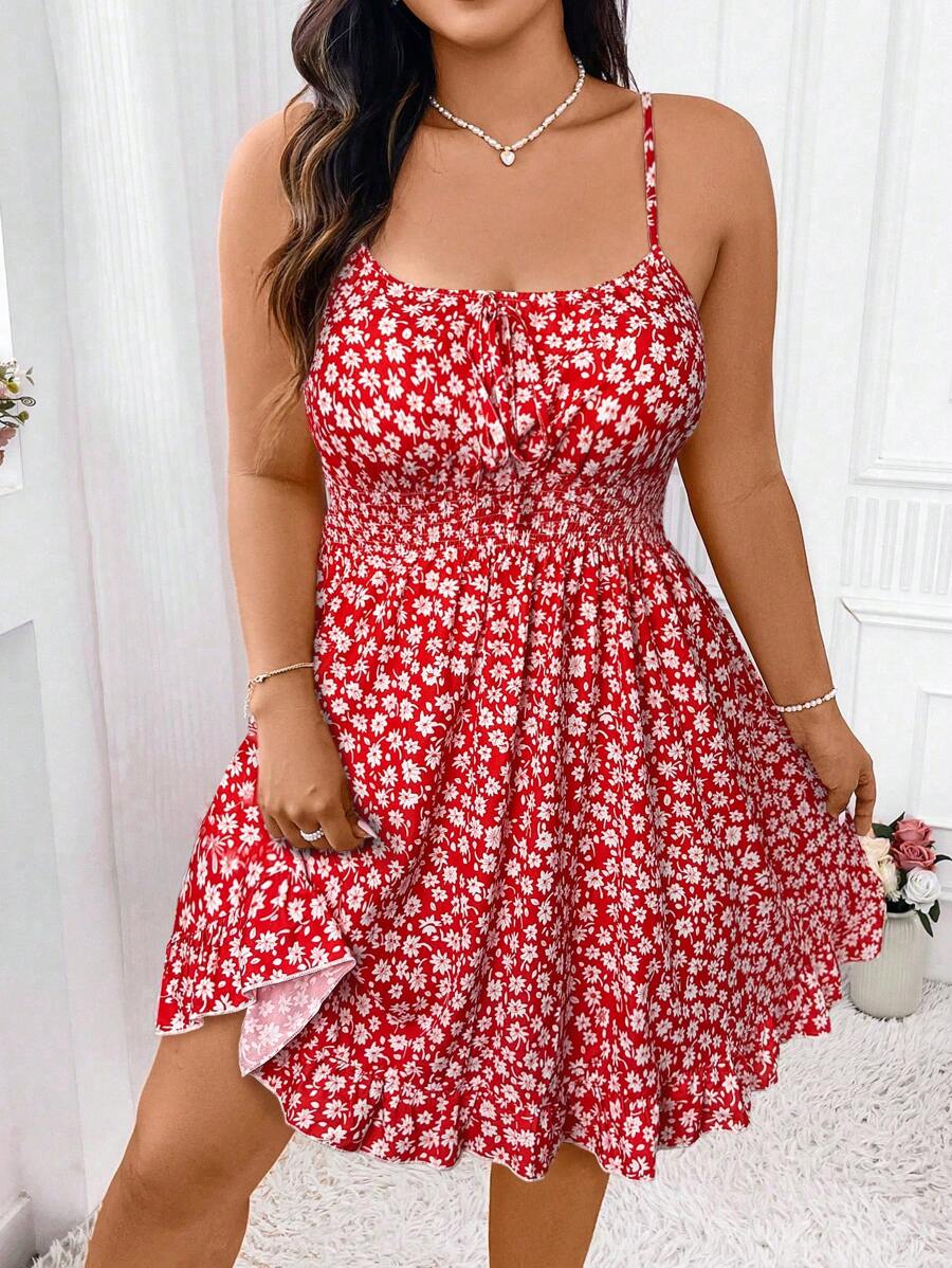 SHEIN Clasi 大码女式碎花休闲无袖连衣裙，适合新年度假海滩穿着