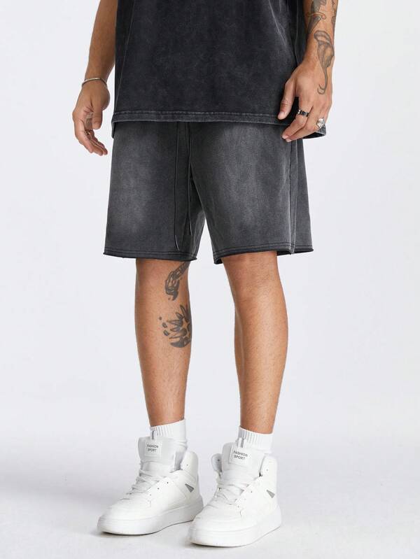 Manfinity RebelGame Men's Summer Casual Drawstring Waist Washed Shorts