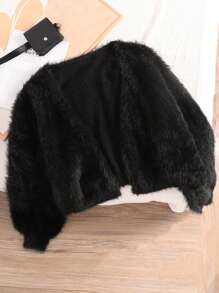 CosyJoli Große Größen Damen Plüsch Strickjacke, Winter - Schwarz - Übersicht 3