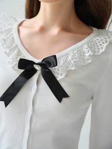 Enchnt Elegant White And 's Cardigan,Peter Pan Collar Lace Bow Sweater,Autumn Christmas Sweaters For Tea Party, Cardigans For Dates - White - View 8