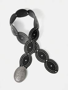 Aloruh 1 件女士复古可爱铆钉腰带，适合休闲、音乐会/节日 - 黑色 - 查看 5