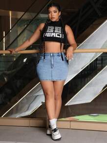 SHEIN ICON Falda vaquera mini casual de unicolor para mujer de talla grande