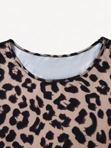 Calvaya 大码女式纯色豹纹印花圆领长袖休闲 T 恤