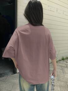 DAZY 女士蝴蝶印花圆领短袖 T 恤，夏季图案 T 恤超大 T 恤，教师服装 - 淺灰紫 - 查看 4