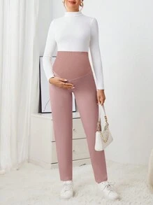 SHEIN Maternity High Waisted Tapered Patchwork Pants - Pink - View 5