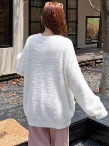DAZY 女士休闲字母印花针织毛衣、长袖上衣秋季 - 白色 - 查看 5