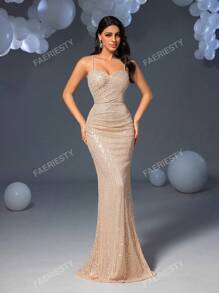 Faeriesty Faeriesty Elegant Spaghetti Strap Mermaid Evening Dress With Back Tie Detail - Perfect For Galas, Weddings, Red Carpet Events, Upscale Parties & Nightclubs