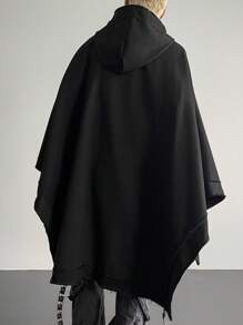 Genlund 男士纯色蝙蝠袖抽绳连帽休闲宽松夹克，春秋季外出长袖外套，送给朋友、丈夫、男朋友的礼物 - 黑色 - 查看 2