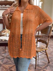 Breezaya Cardigan casual à simple boutonnage, manches courtes, couleur unie, grande taille, été