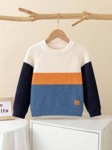 Young Boy Casual Loose Pullover Sweater - Multicolor - View 1