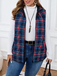 EMERY ROSE Cappotto imbottito casual senza maniche a stampa quadrettata per donne taglie comode