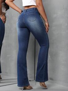 SHEIN Tall Jeans de campana de mujer, de mezclilla con estiramiento sexy, azules, corte bota