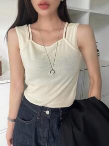 FRIFUL 女士纯色宽肩带简约休闲背心外出上衣