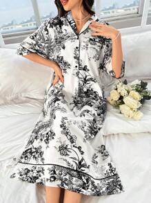 Mulvari Women's Printed Simple Short Sleeve Casual Loungewear Dress