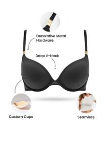 LUVLETTE Plunge Push-Up Black T-Shirt Basic Breezy Comfort Bra