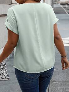 SHEIN LUNE Áo cánh dơi màu trơn thường ngày mùa hè cỡ lớn - Màu xanh Bạc hà - Xem 2