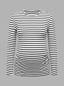 Modmama Maternity Casual Long Sleeve Fitted T-Shirt, Spring Autumn - Black and White - View 5