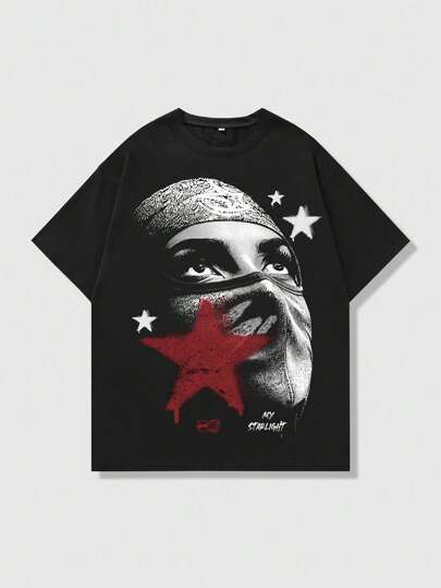 ROMWE MEN Street Life 男士人物印花短袖 Y2k T 恤，适合春夏季日常穿着、上学