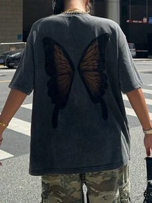 SHEIN EZwear 女士休闲宽松落肩黑色 T 恤，夏季